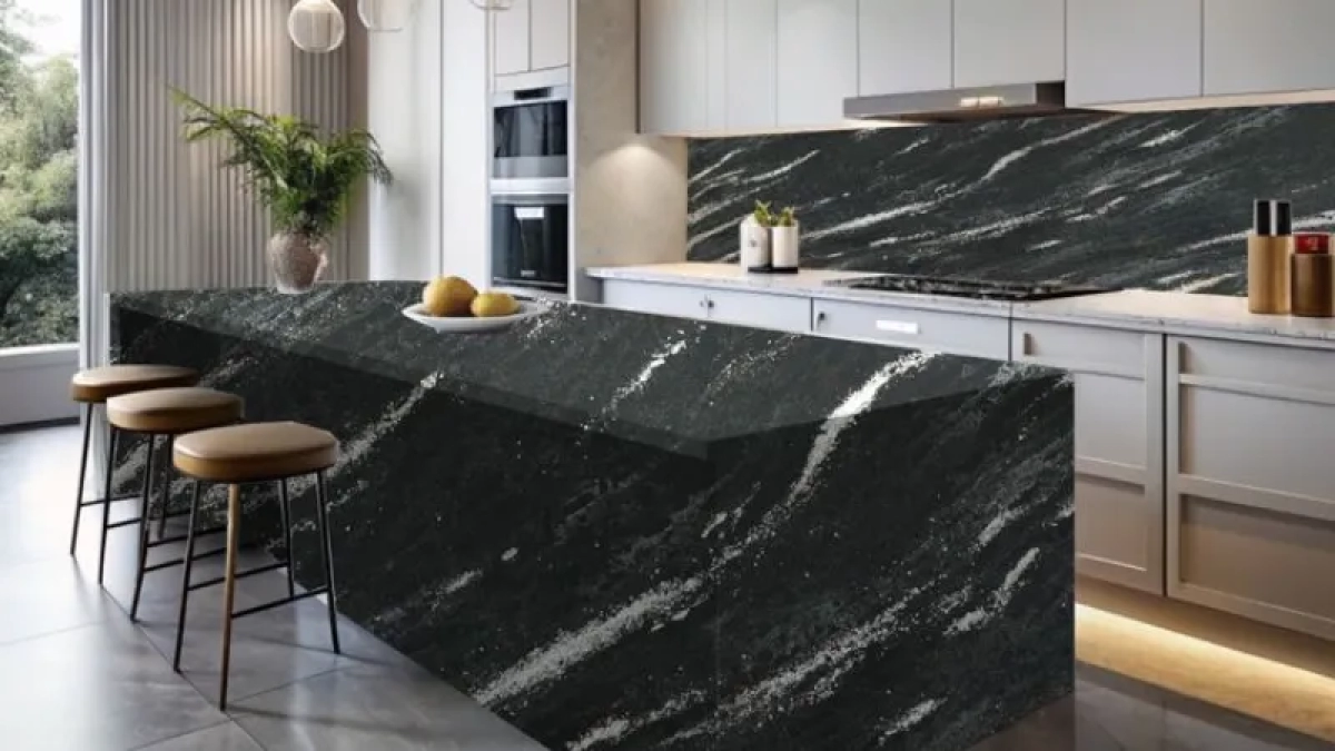 black quartz countertop modern kitchen polished