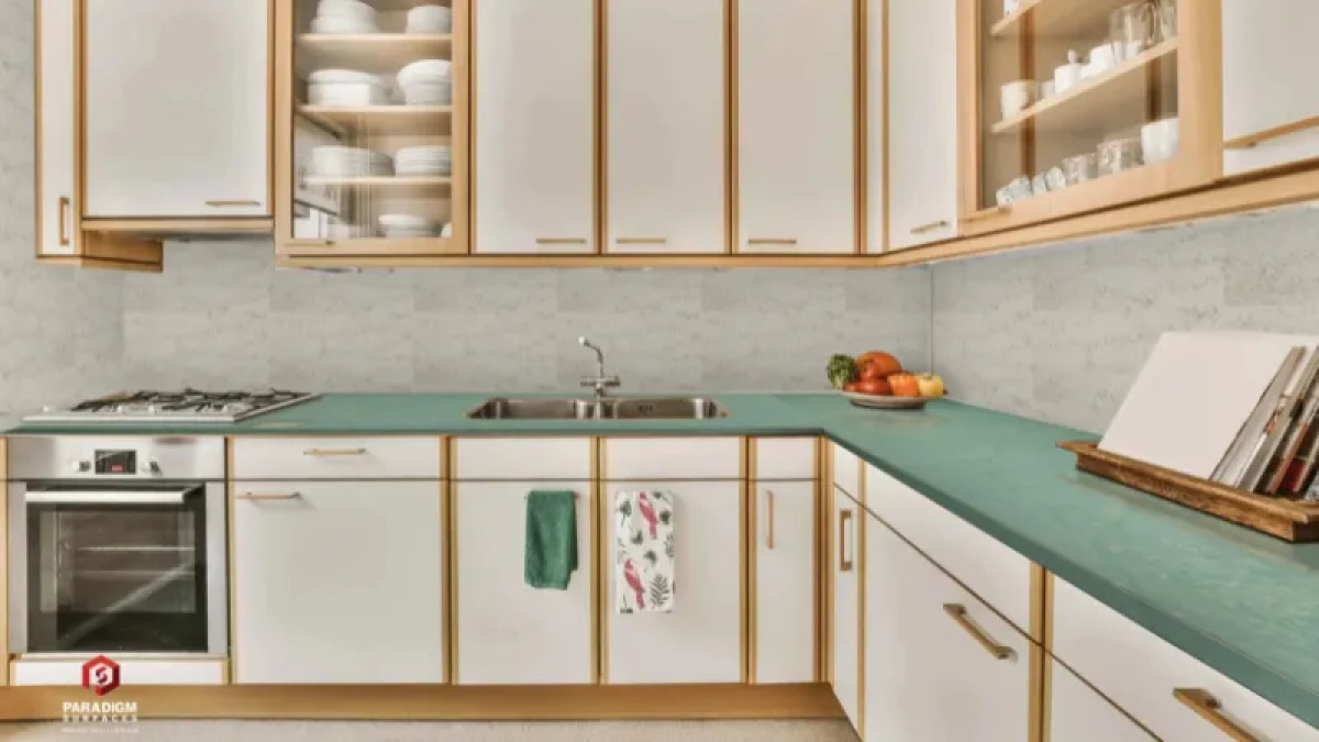 green quartz countertop kitchen island modern